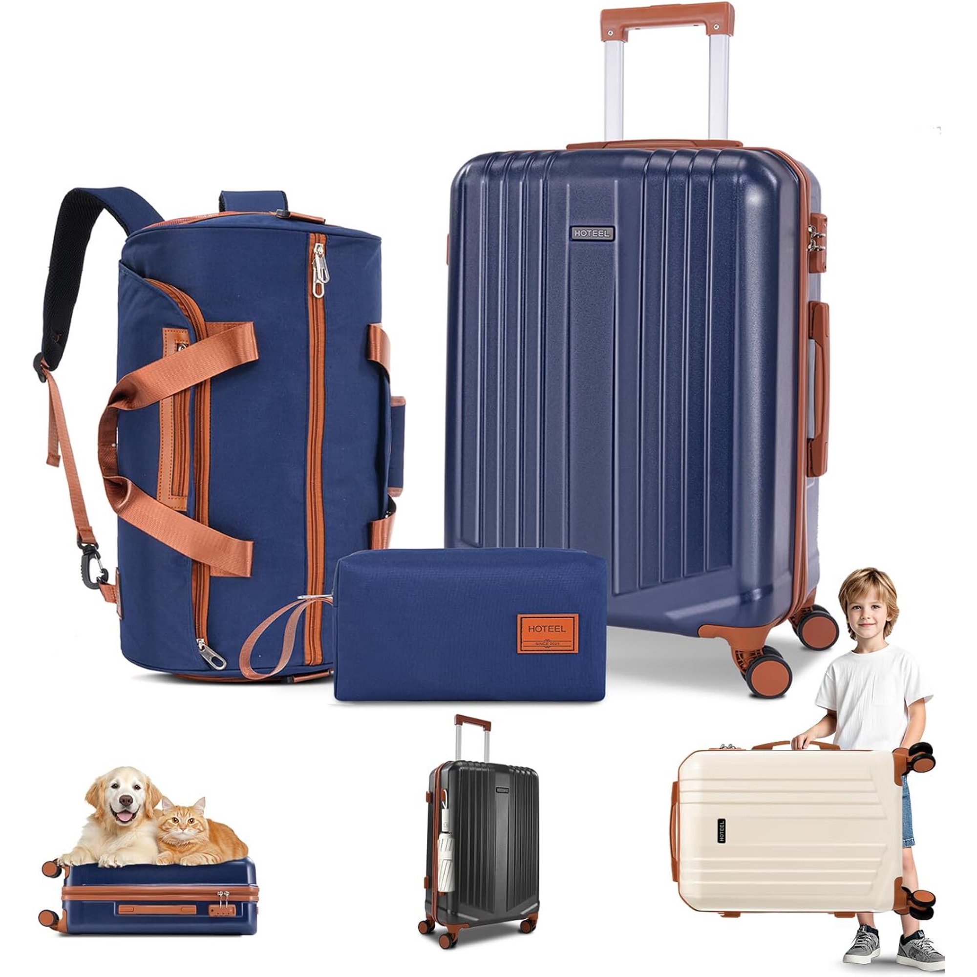 SANOPY 20" ABS+PC Carry-On Suite with Detachable Makeup Bag & Convertible Fitness Backpack | Quiet Wheels + TSA Lock & 3-Year Warranty