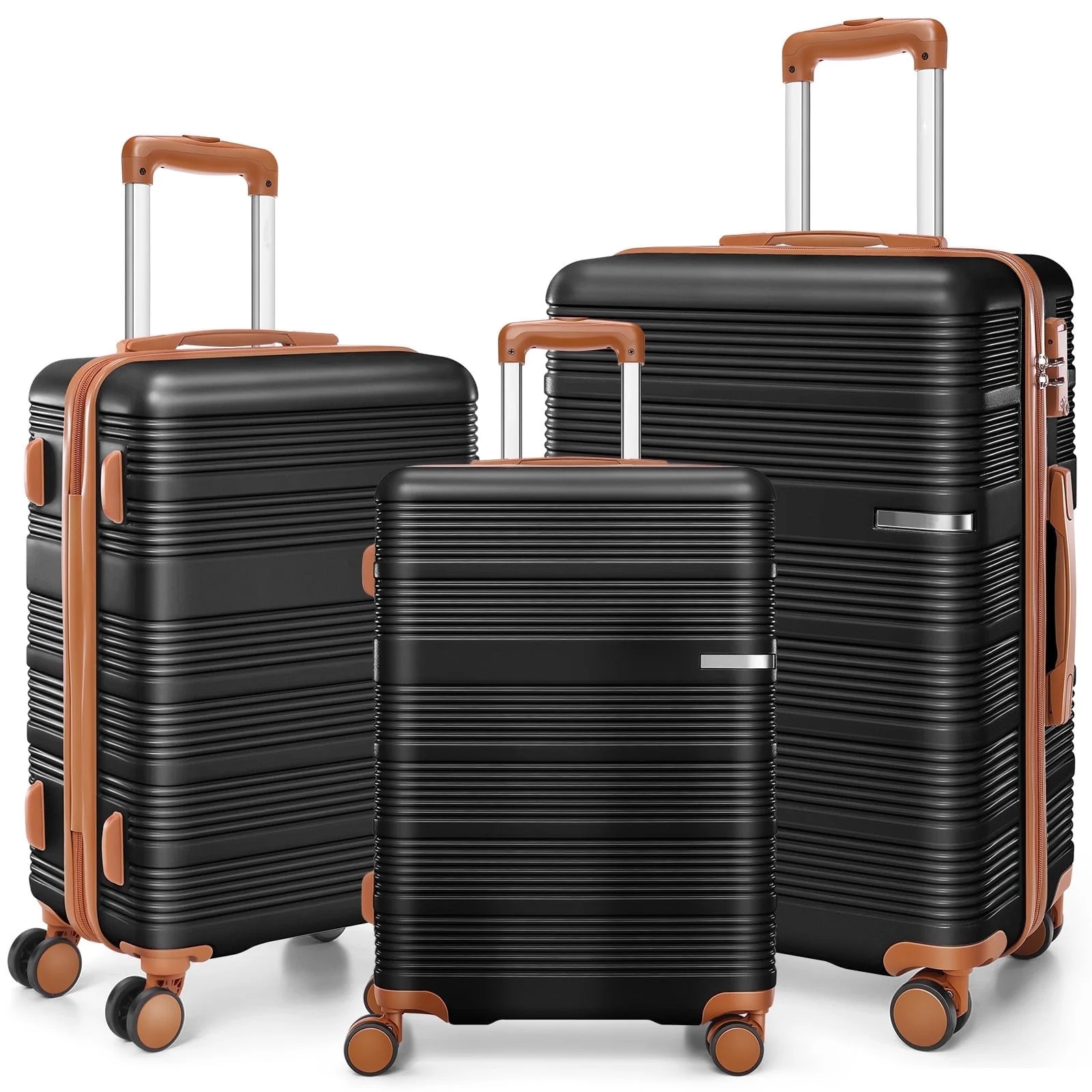 SANOPY 3 Piece Hardshell Luggage Set, 20"+24"+28" ABS+PC Lightweight Suitcases, Silent 360° Wheels, TSA Lock, Black