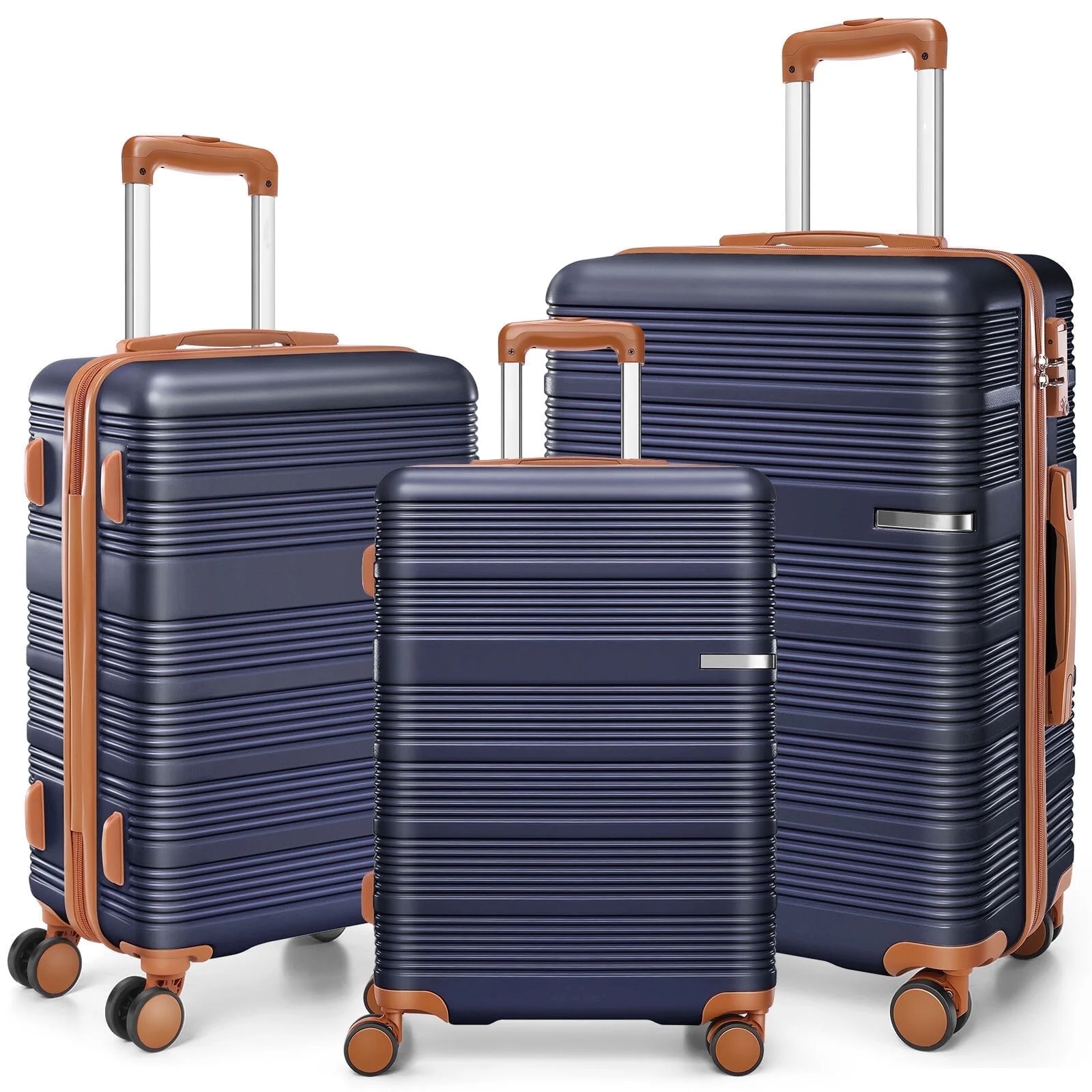 SANOPY 3 Piece Hardshell Luggage Set, 20"+24"+28" ABS+PC Lightweight Suitcases, Silent 360° Wheels, TSA Lock, Black