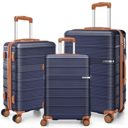 SANOPY 3 Piece Hardshell Luggage Set, 20"+24"+28" ABS+PC Lightweight Suitcases, Silent 360° Wheels, TSA Lock, Black