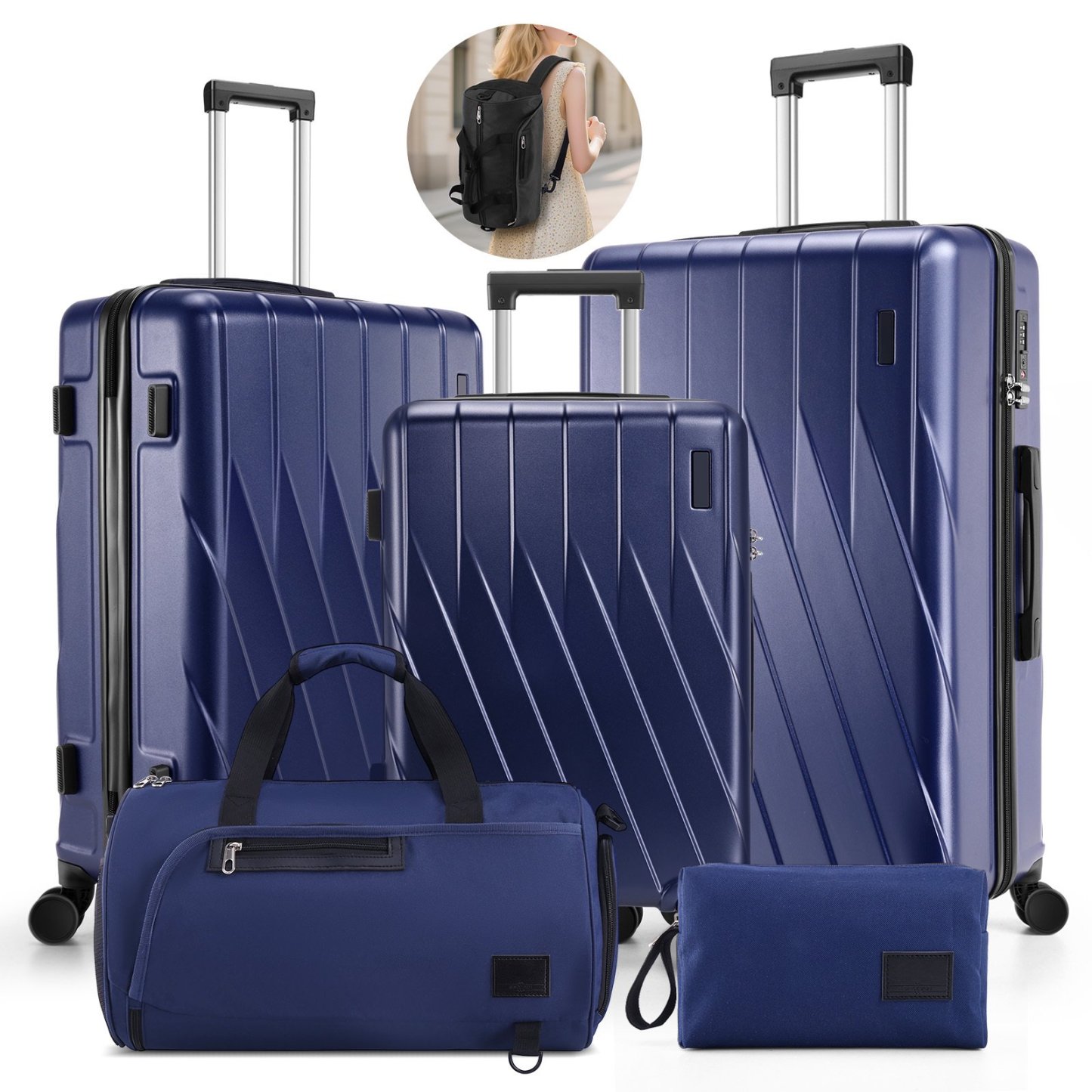 SANOPY 3-Piece Travel System: 20" Hardshell PC Suitcase (TSA Lock) + Convertible Gym Bag (Backpack/Crossbody/Tote) + Leak-Proof Cosmetic Organizer | Steel Handle, 360° Silent Wheels, 3-Year Warranty