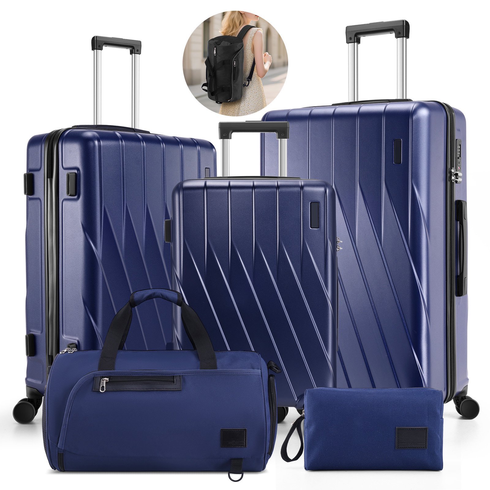 SANOPY 3-Piece Travel System: 20" Hardshell PC Suitcase (TSA Lock) + Convertible Gym Bag (Backpack/Crossbody/Tote) + Leak-Proof Cosmetic Organizer | Steel Handle, 360° Silent Wheels, 3-Year Warranty