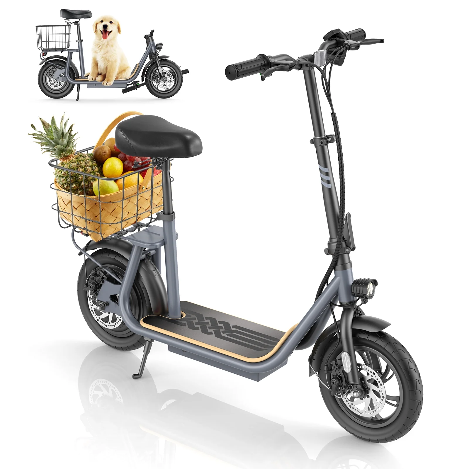 SANOPY 500W Electric Scooter with Seat for Adults, 20 Miles Max Range, 20 MPH Top Speed, 12" Tires Foldable E-Bike for Commuting with Carry Basket, White
