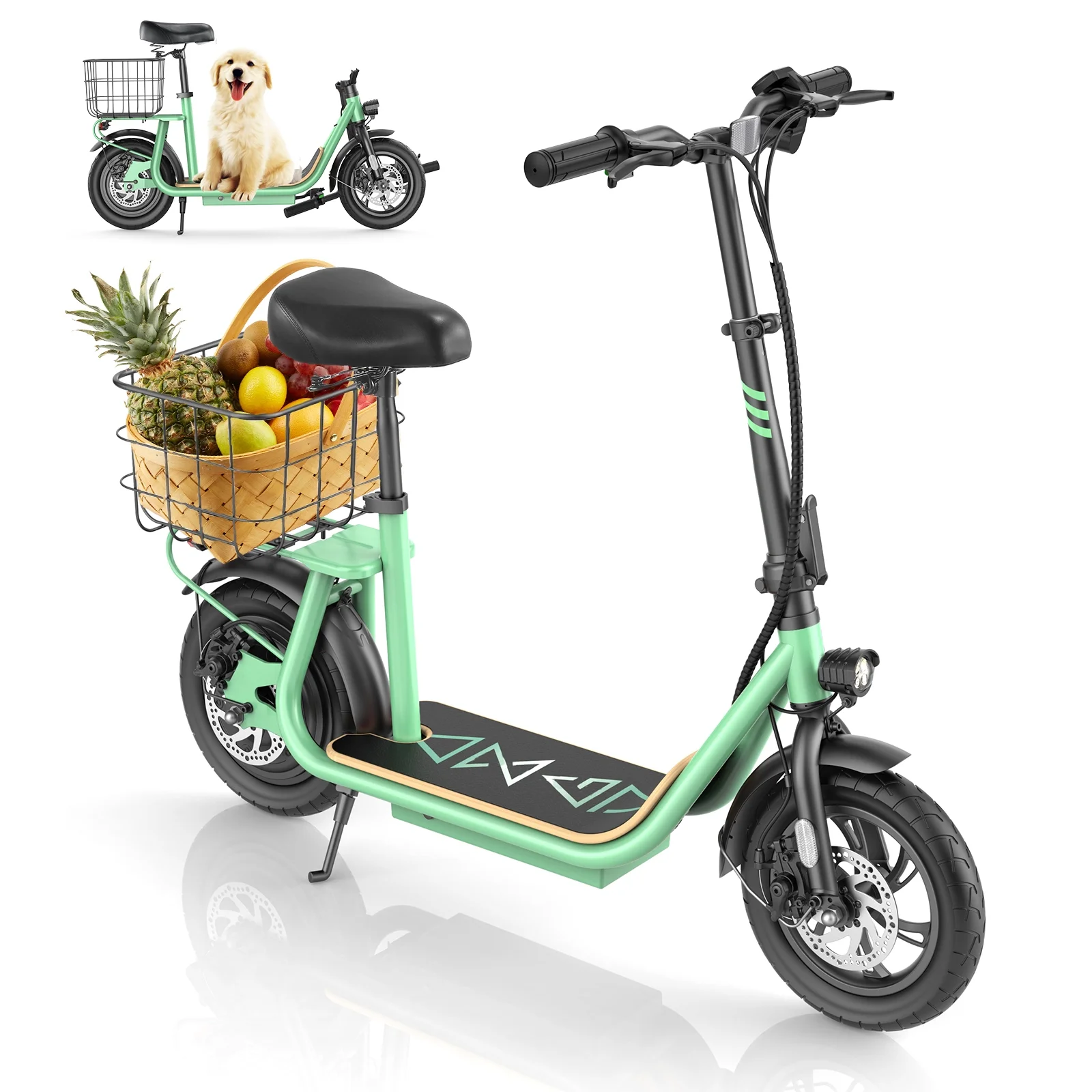 SANOPY 500W Electric Scooter with Seat for Adults, 20 Miles Max Range, 20 MPH Top Speed, 12" Tires Foldable E-Bike for Commuting with Carry Basket, White