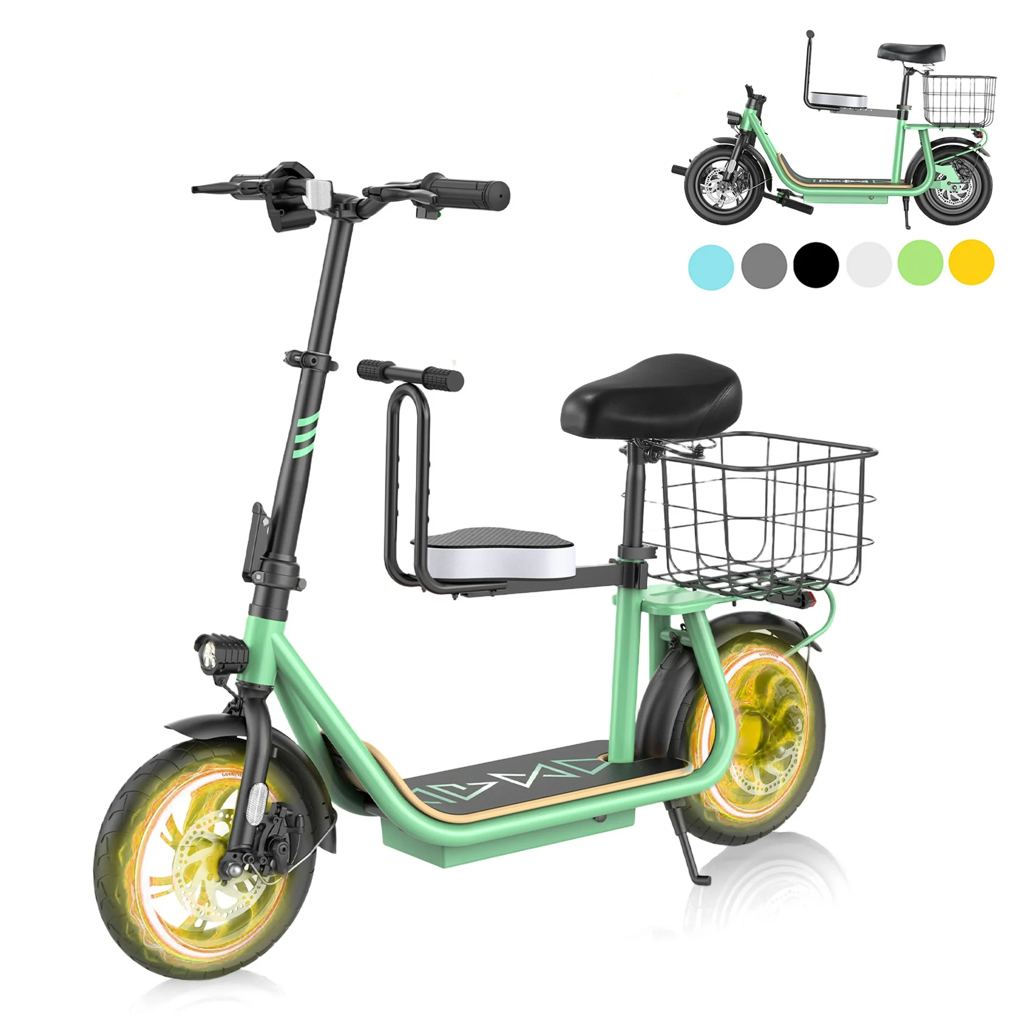 SANOPY 500W Electric Scooter with Seat for Adults, Second Seat for Kids, 20 Miles Max Range, 20 MPH Top Speed, 48V 7.8Ah, 12" Tires Foldable E-Bike for Commuting with Carry Basket