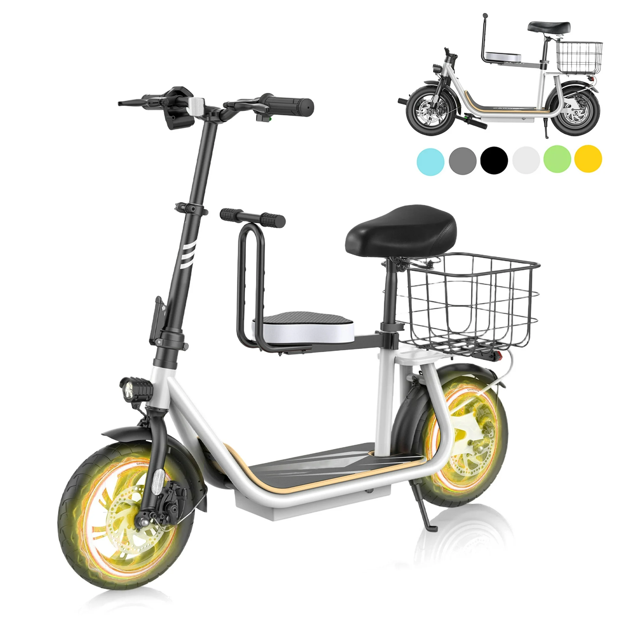 SANOPY 500W Electric Scooter with Seat for Adults, Second Seat for Kids, 20 Miles Max Range, 20 MPH Top Speed, 48V 7.8Ah, 12" Tires Foldable E-Bike for Commuting with Carry Basket
