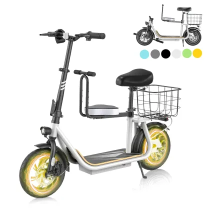 SANOPY 500W Electric Scooter with Seat for Adults, Second Seat for Kids, 20 Miles Max Range, 20 MPH Top Speed, 48V 7.8Ah, 12" Tires Foldable E-Bike for Commuting with Carry Basket