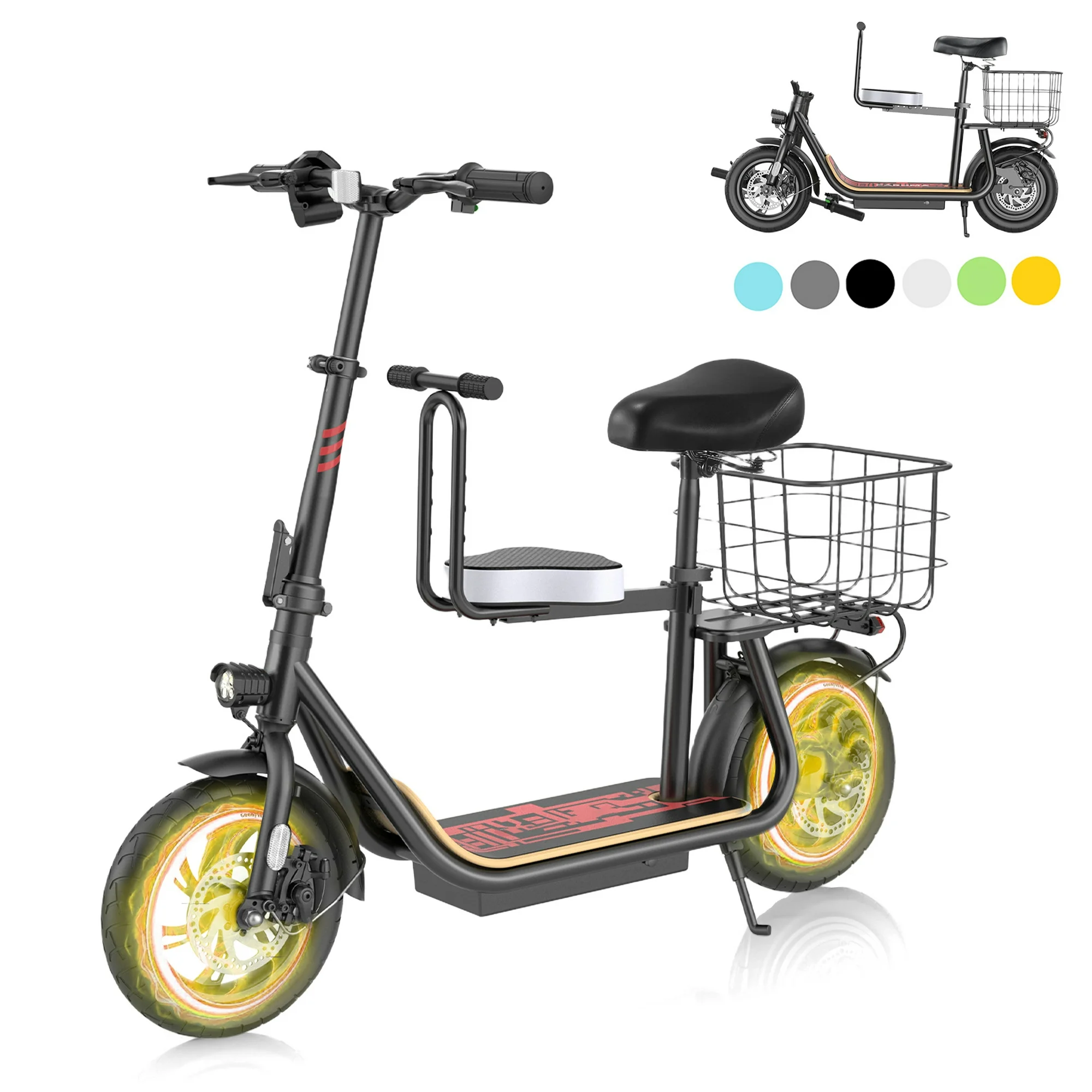 SANOPY 500W Electric Scooter with Seat for Adults, Second Seat for Kids, 20 Miles Max Range, 20 MPH Top Speed, 48V 7.8Ah, 12" Tires Foldable E-Bike for Commuting with Carry Basket