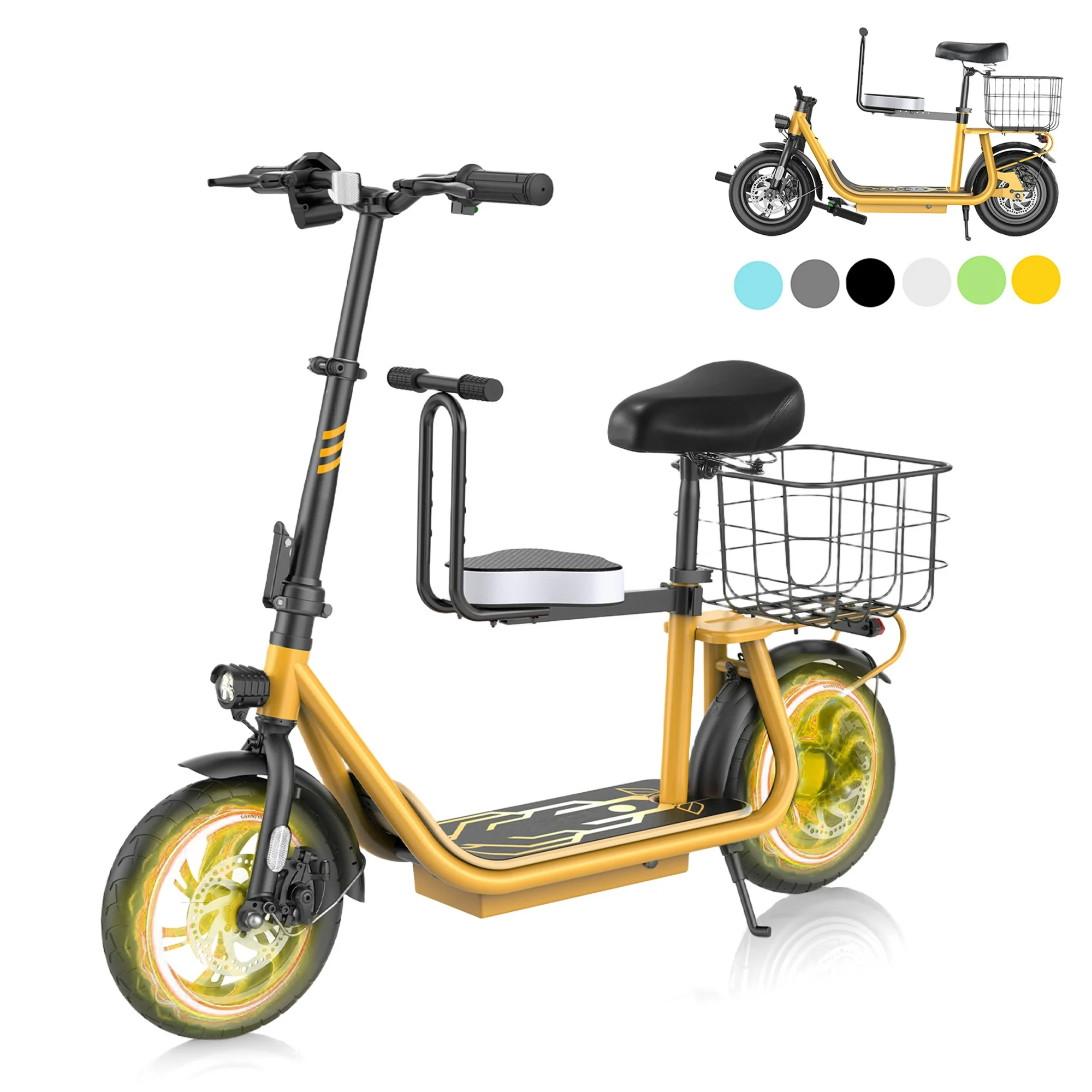 SANOPY 500W Electric Scooter with Seat for Adults, Second Seat for Kids, 20 Miles Max Range, 20 MPH Top Speed, 48V 7.8Ah, 12" Tires Foldable E-Bike for Commuting with Carry Basket