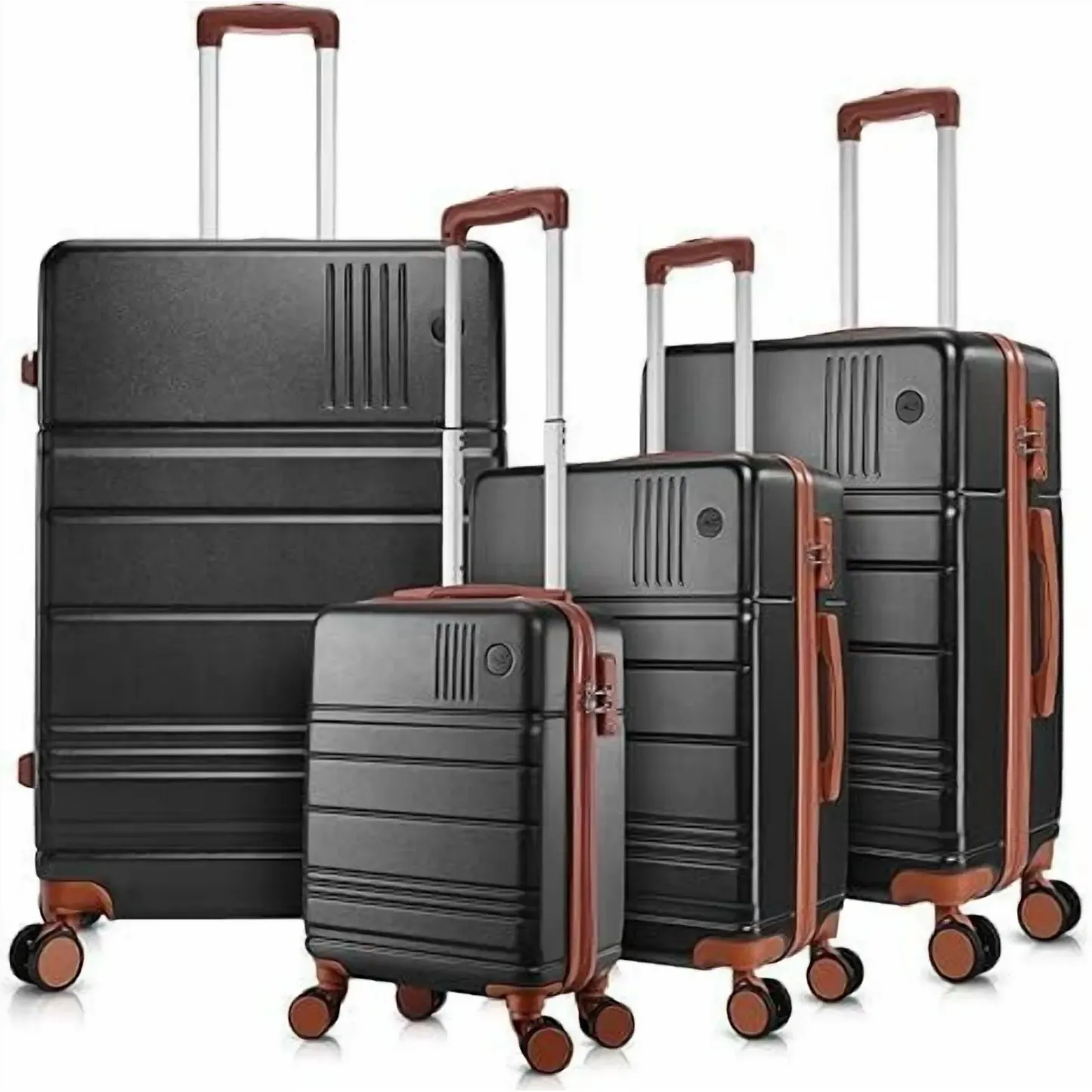 SANOPY 3 Piece Hardshell Luggage Set, ABS+PC Lightweight Suitcase Set with Double Spinner Wheels TSA Lock. (Black)