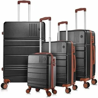 SANOPY 3 Piece Hardshell Luggage Set, ABS+PC Lightweight Suitcase Set with Double Spinner Wheels TSA Lock. (Black)
