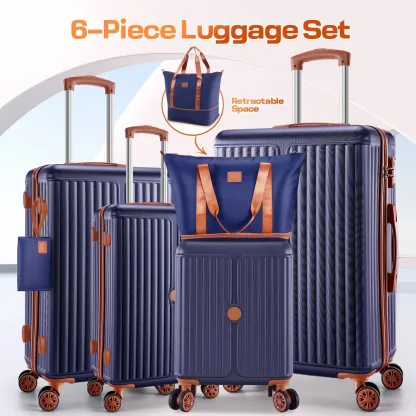 SANOPY 6-Piece Luggage Set with Cosmetic Bag & Duffle, 16” + 20” + 24” + 28” Durable ABS+PC, Smooth-Spinning Wheels & TSA Lock Included