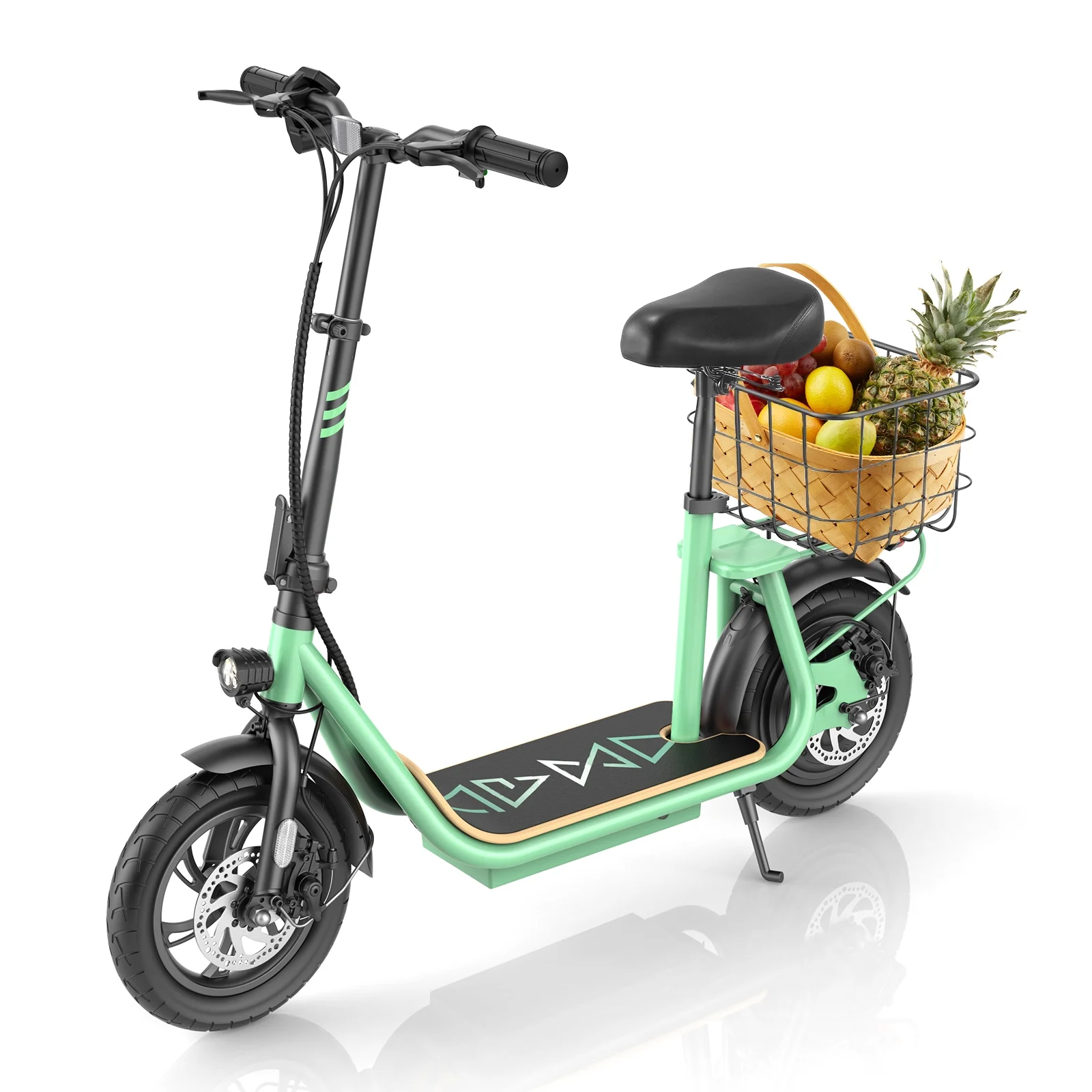 SANOPY 500W Electric Scooter with Seat for Adults, 20 Miles Max Range, 20 MPH Top Speed, 12" Tires Foldable E-Bike for Commuting with Carry Basket, White