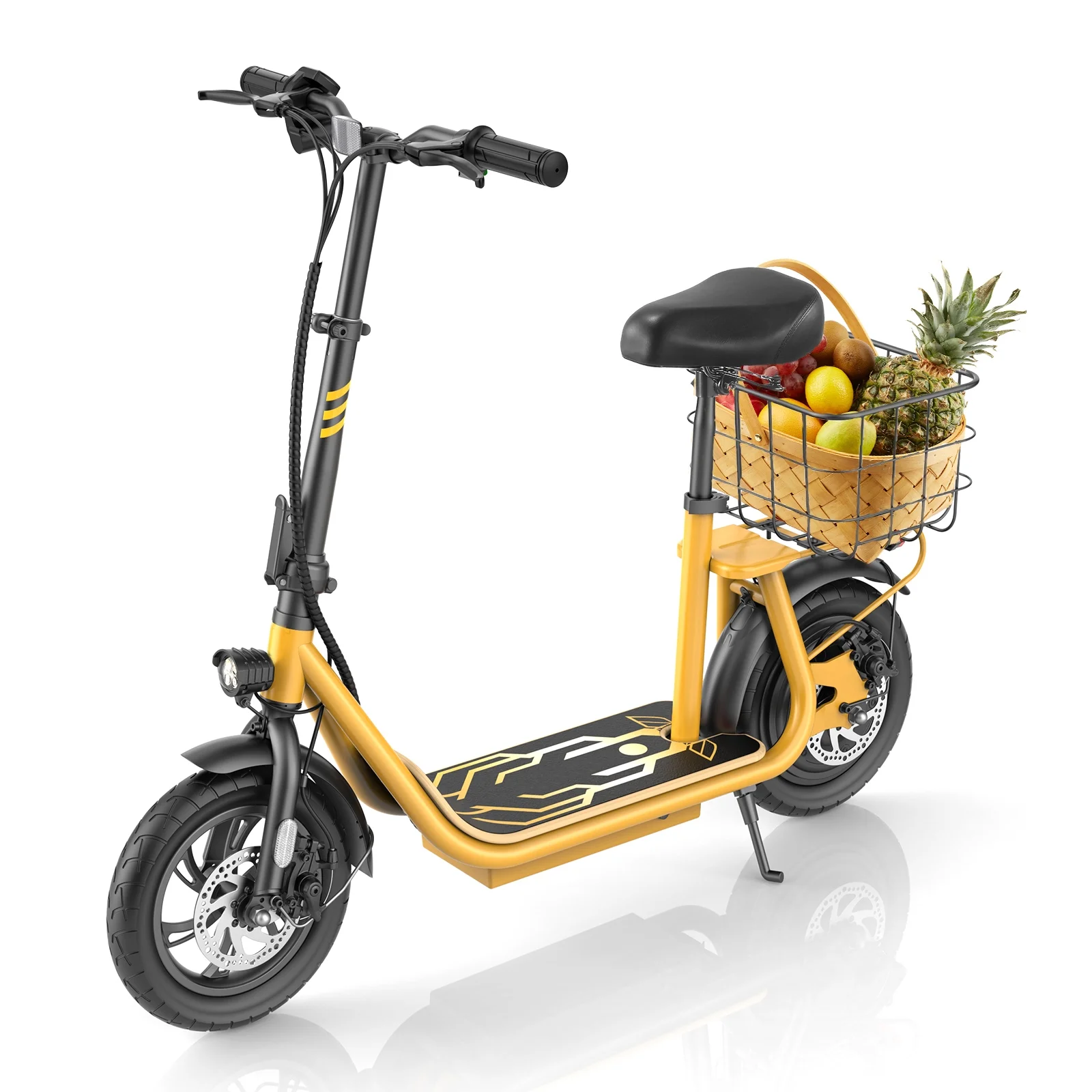 SANOPY 500W Electric Scooter with Seat for Adults, 20 Miles Max Range, 20 MPH Top Speed, 12" Tires Foldable E-Bike for Commuting with Carry Basket, White