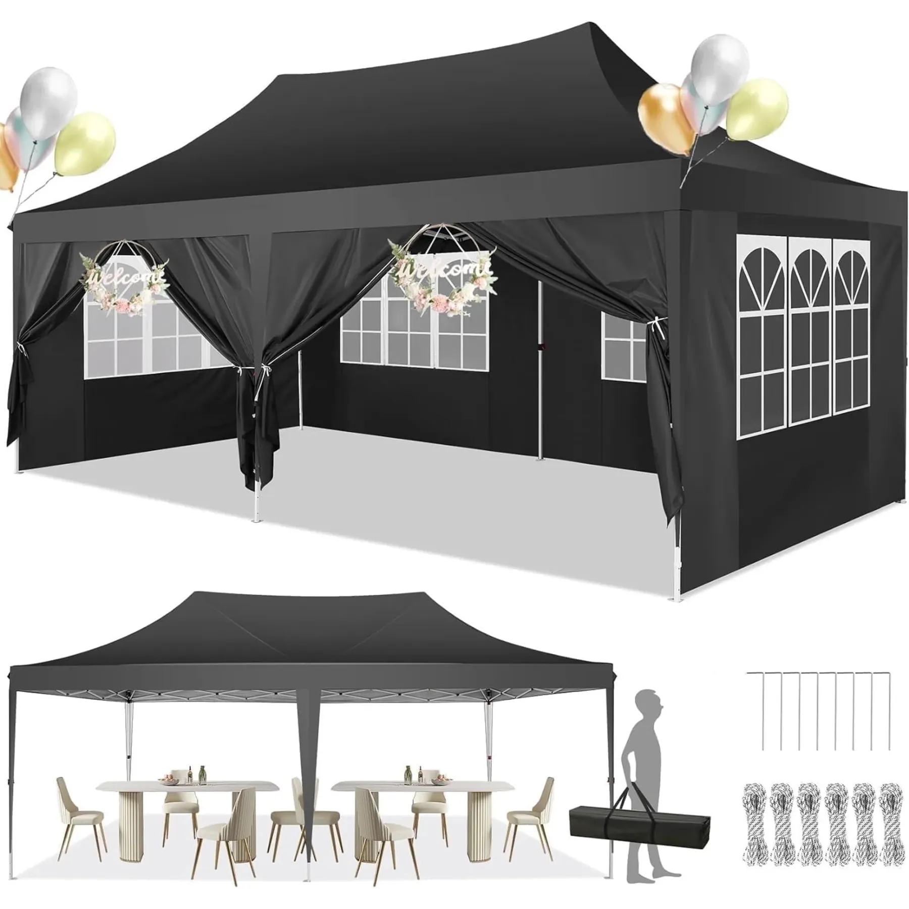 SANOPY 10'x20' Pop up Canopy with 6 Removable Sidewalls Outdoor Commercial Portable Canopy Tent EZ Pop up Canopy Wedding Tent Camping Gazebo Canopy Instant Event Gazebo, White