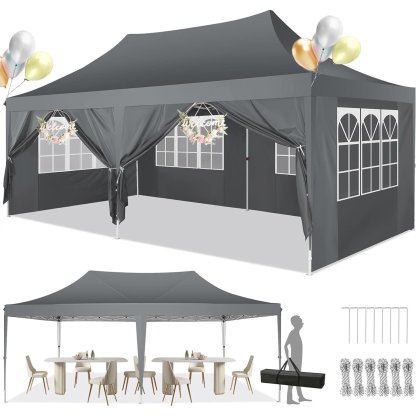 SANOPY Canopy 10' x 20' Pop up Canopy Tent, Adjustable Outdoor Party Canopy Commercial Instant Canopy with 6 Removable Sidewalls, Carry Bag, Black