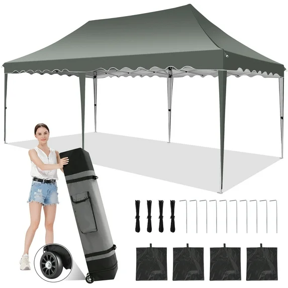 SANOPY 10'x10' EZ Pop Up Canopy Tent Outdoor Party Instant Shelter Portable Folding Beach Canopy with 4 Sandbag & Carrying Bag,