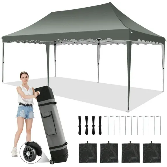 SANOPY 10'x10' EZ Pop Up Canopy Tent Outdoor Party Instant Shelter Portable Folding Beach Canopy with 4 Sandbag & Carrying Bag,