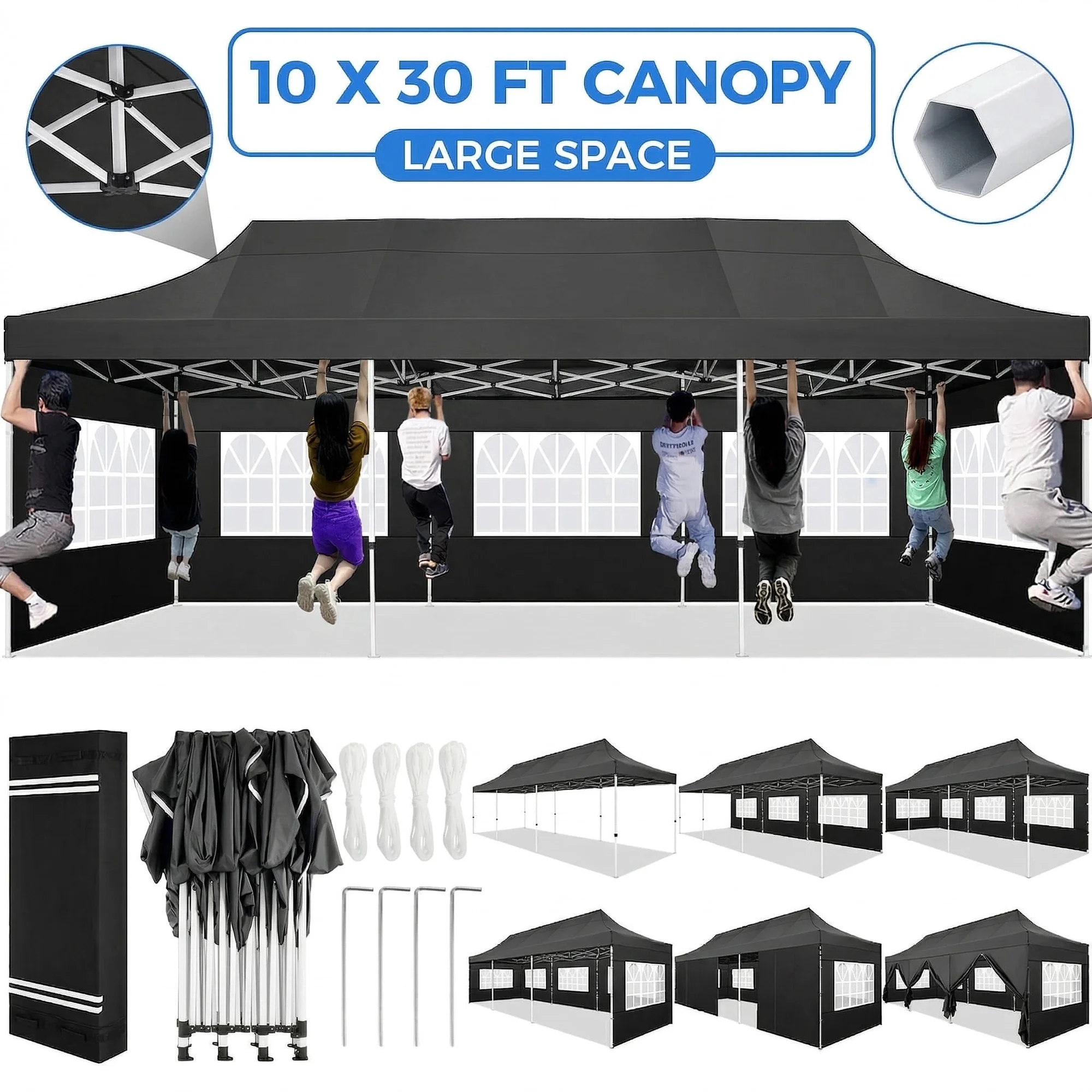 SANOPY Heavy Duty 10'x 30' Pop up Canopy, Commercial Canopy, Waterproof Outdoor Party Tent, Instant Wedding Canopy with 8 Removable Sidewalls, Carrying Bag