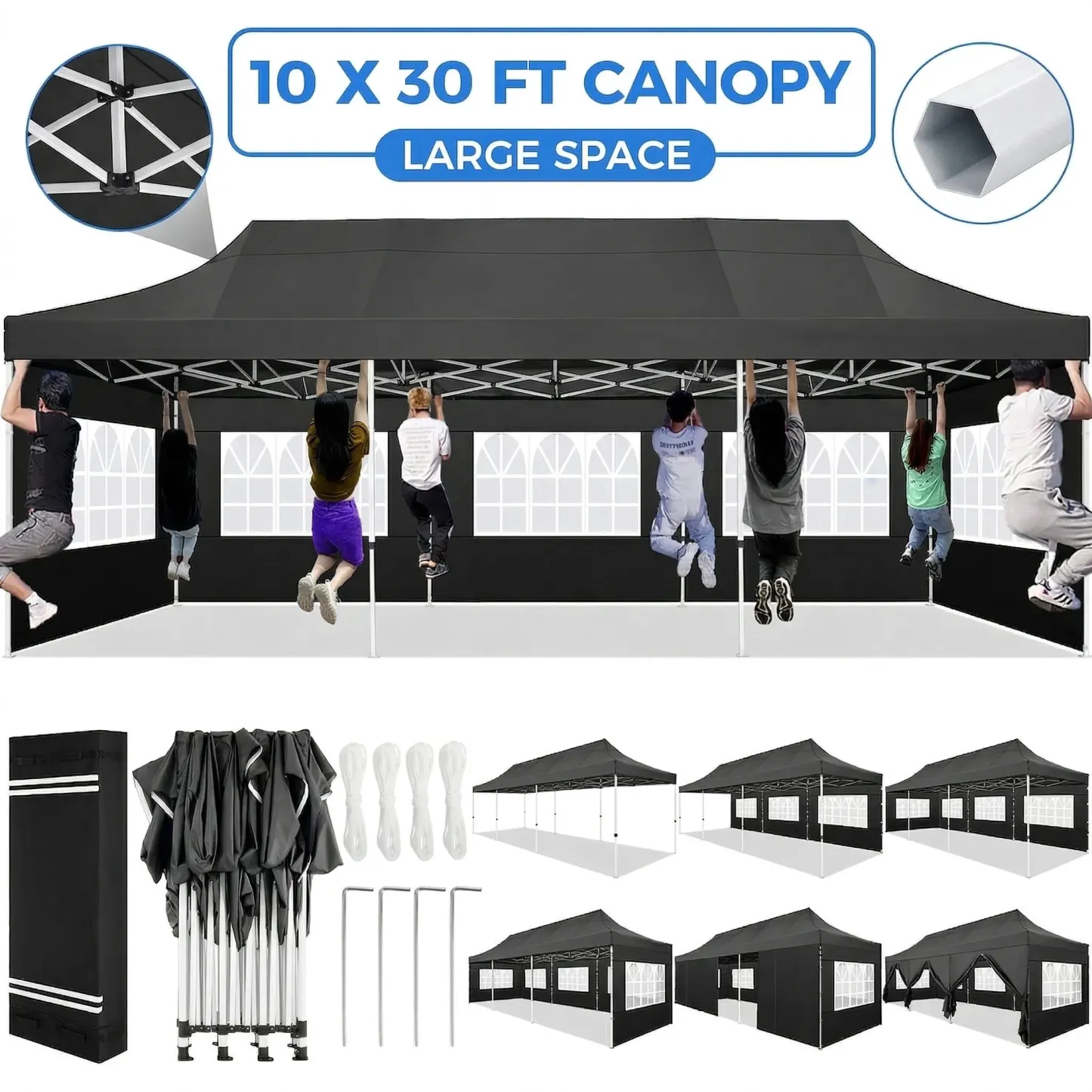 SANOPY Heavy Duty 10'x 30' Pop up Canopy, Commercial Canopy, Waterproof Outdoor Party Tent, Instant Wedding Canopy with 8 Removable Sidewalls, Carrying Bag