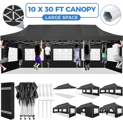 SANOPY Heavy Duty 10'x 30' Pop up Canopy, Commercial Canopy, Waterproof Outdoor Party Tent, Instant Wedding Canopy with 8 Removable Sidewalls, Carrying Bag