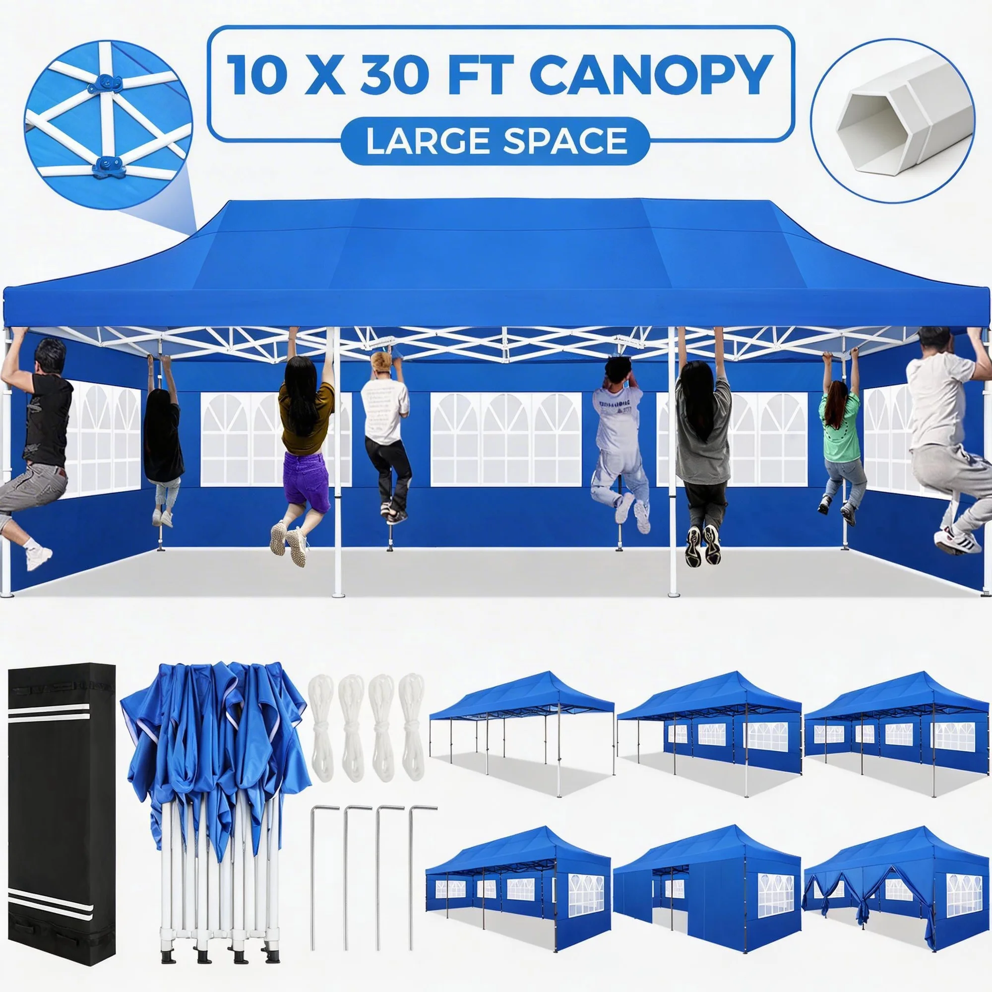 SANOPY Heavy Duty 10'x 30' Pop up Canopy, Commercial Canopy, Waterproof Outdoor Party Tent, Instant Wedding Canopy with 8 Removable Sidewalls, Carrying Bag