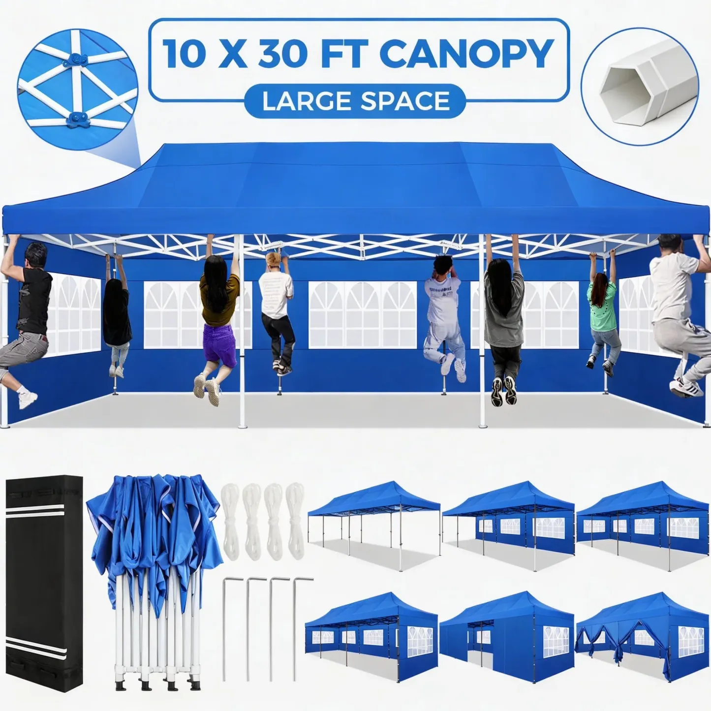 SANOPY Heavy Duty 10'x 30' Pop up Canopy, Commercial Canopy, Waterproof Outdoor Party Tent, Instant Wedding Canopy with 8 Removable Sidewalls, Carrying Bag