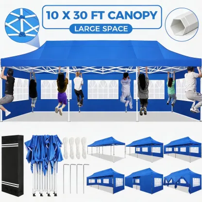 SANOPY Heavy Duty 10'x 30' Pop up Canopy, Commercial Canopy, Waterproof Outdoor Party Tent, Instant Wedding Canopy with 8 Removable Sidewalls, Carrying Bag
