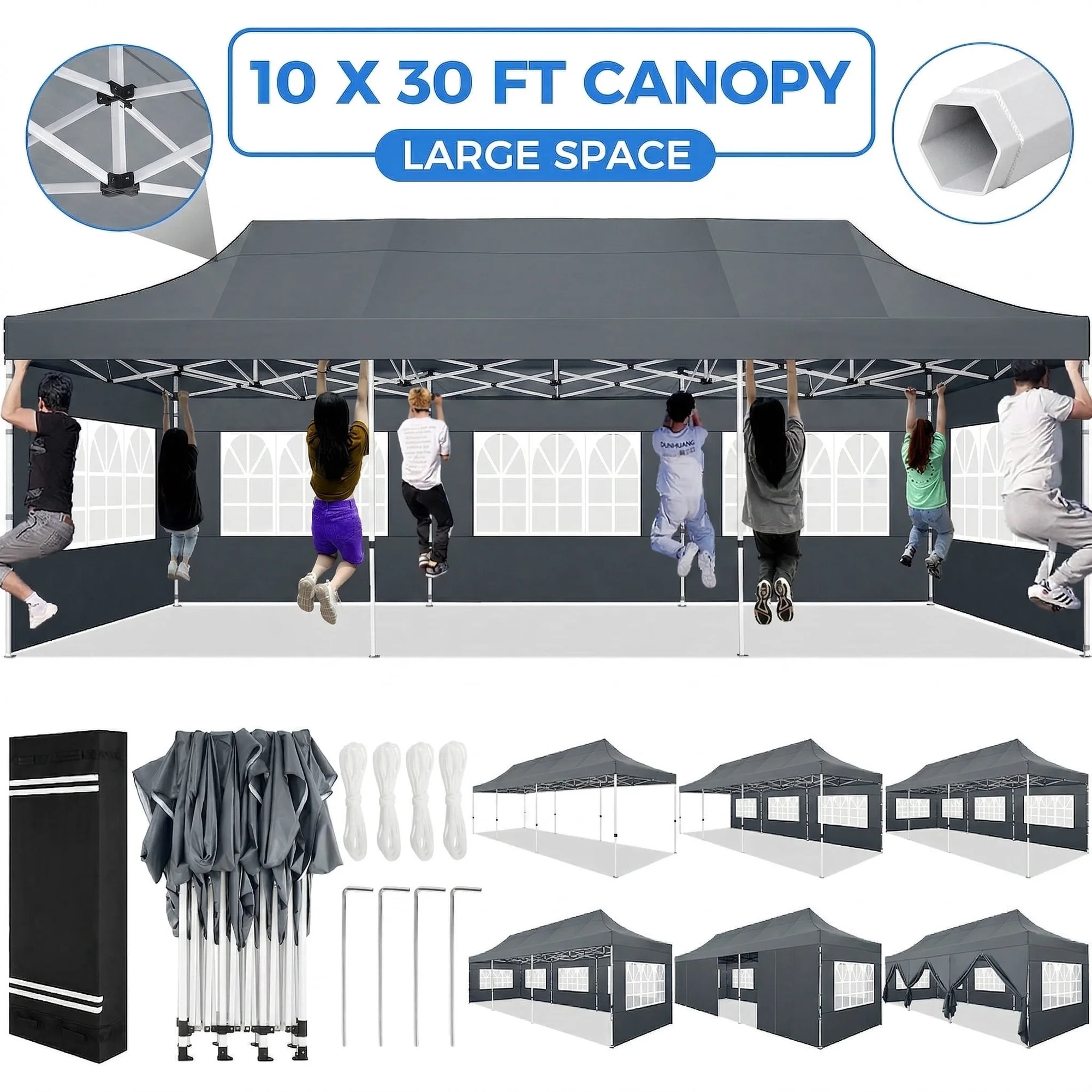 SANOPY Heavy Duty 10'x 30' Pop up Canopy, Commercial Canopy, Waterproof Outdoor Party Tent, Instant Wedding Canopy with 8 Removable Sidewalls, Carrying Bag