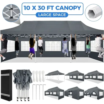 SANOPY Heavy Duty 10'x 30' Pop up Canopy, Commercial Canopy, Waterproof Outdoor Party Tent, Instant Wedding Canopy with 8 Removable Sidewalls, Carrying Bag