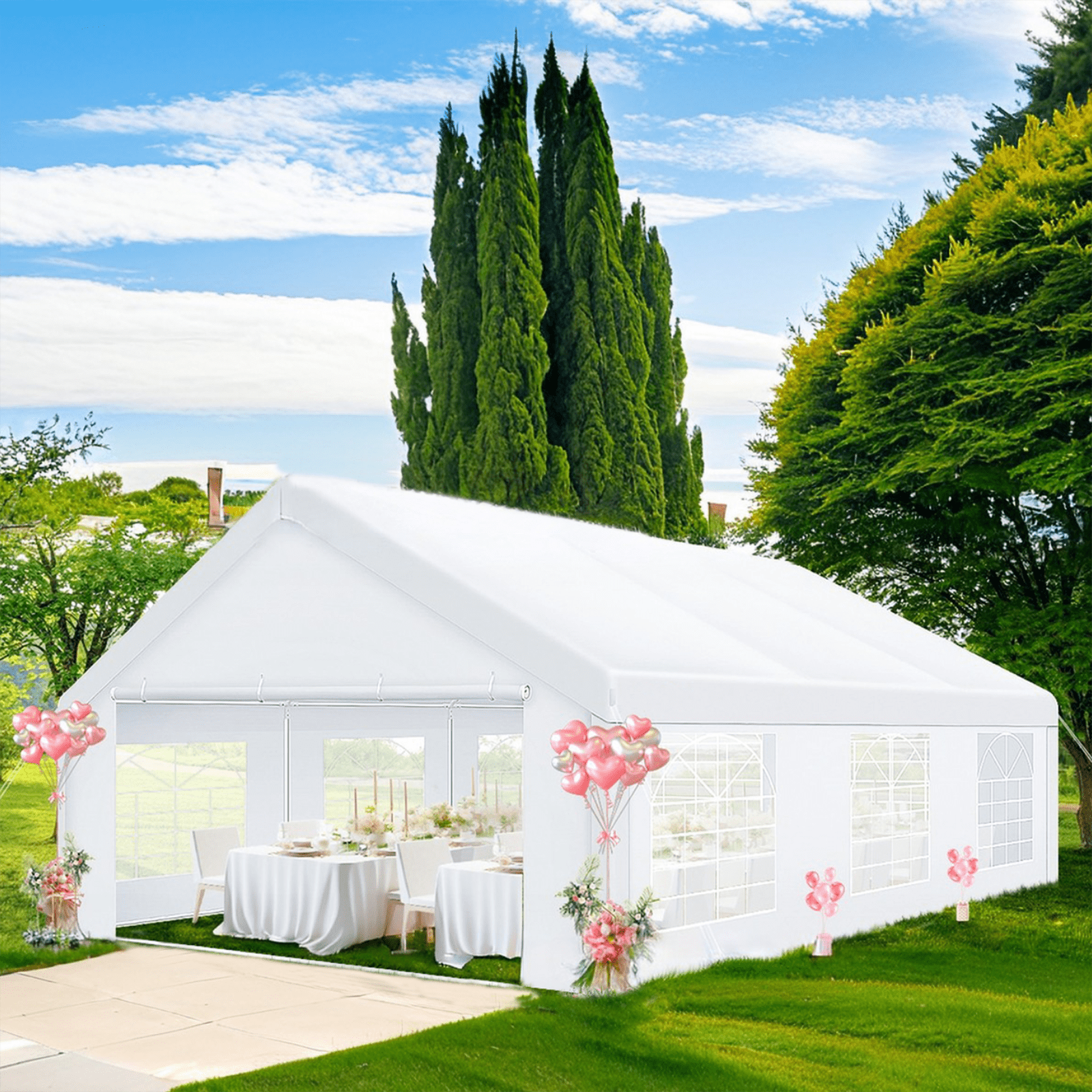 SANOPY 10x30 Party Tent with 8 Removable Sidewalls Canopy Tent Heavy Duty, Carpas para Fiestas with Built-in Sandbags, Carport Wedding Tent Glamping, White