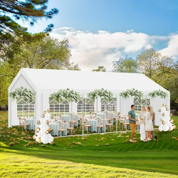 SANOPY 10x30 Party Tent with 8 Removable Sidewalls Canopy Tent Heavy Duty, Carpas para Fiestas with Built-in Sandbags, Carport Wedding Tent Glamping, White