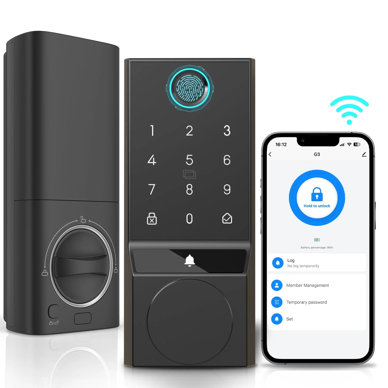 SANOPY Wi-Fi Smart Door Lock, Keyless Entry Door Lock with App Control, Electronic Digital Keyless Door Lock,Ease of Use, Home Security, Auto Lock, Black
