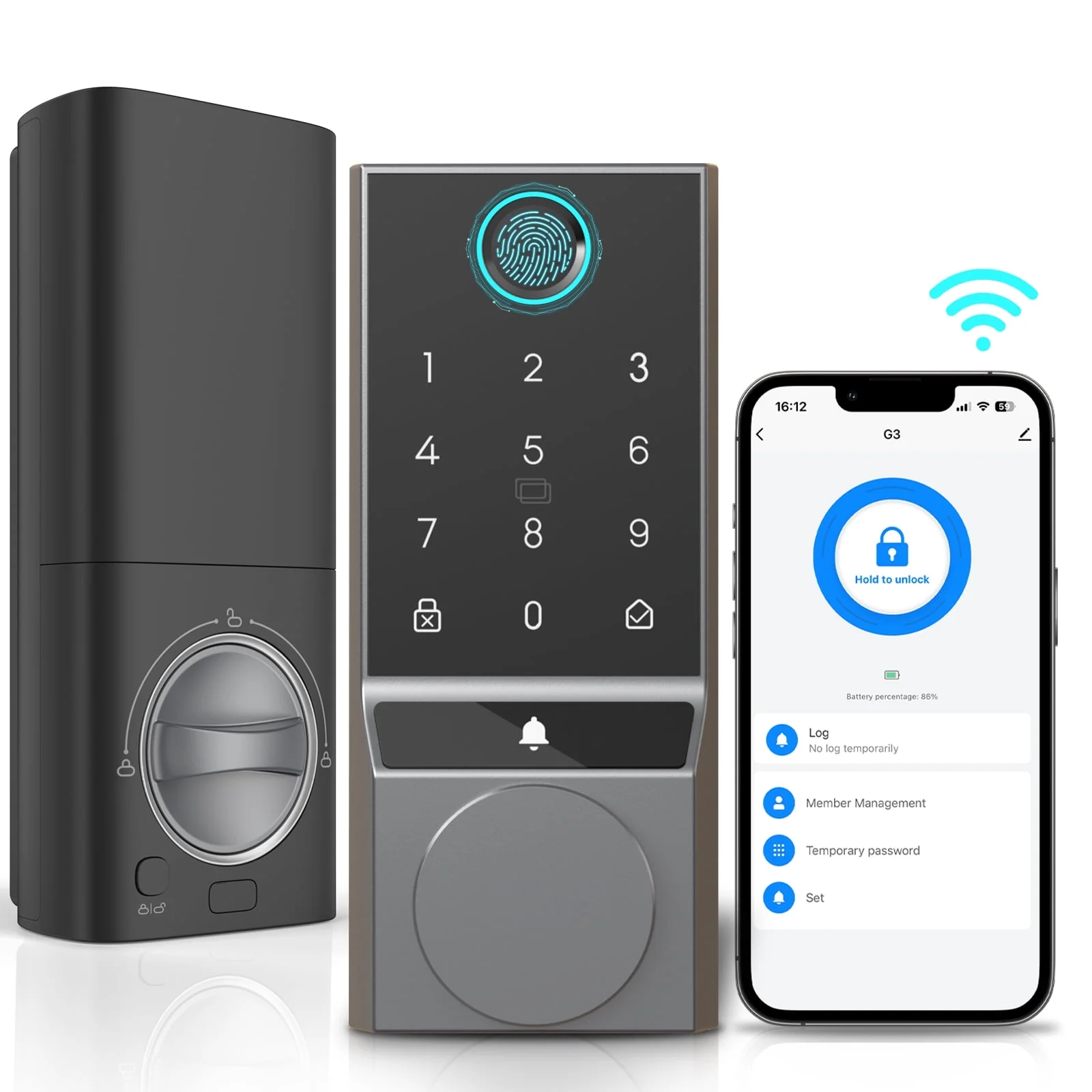 SANOPY Wi-Fi Smart Door Lock, Keyless Entry Door Lock with App Control, Electronic Digital Keyless Door Lock,Ease of Use, Home Security, Auto Lock, Black