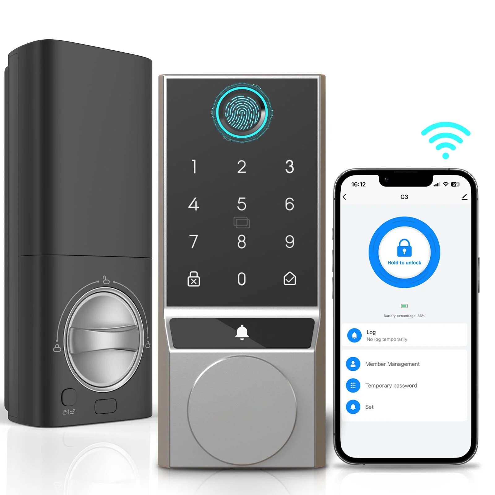 SANOPY Wi-Fi Smart Door Lock, Keyless Entry Door Lock with App Control, Electronic Digital Keyless Door Lock,Ease of Use, Home Security, Auto Lock, Black