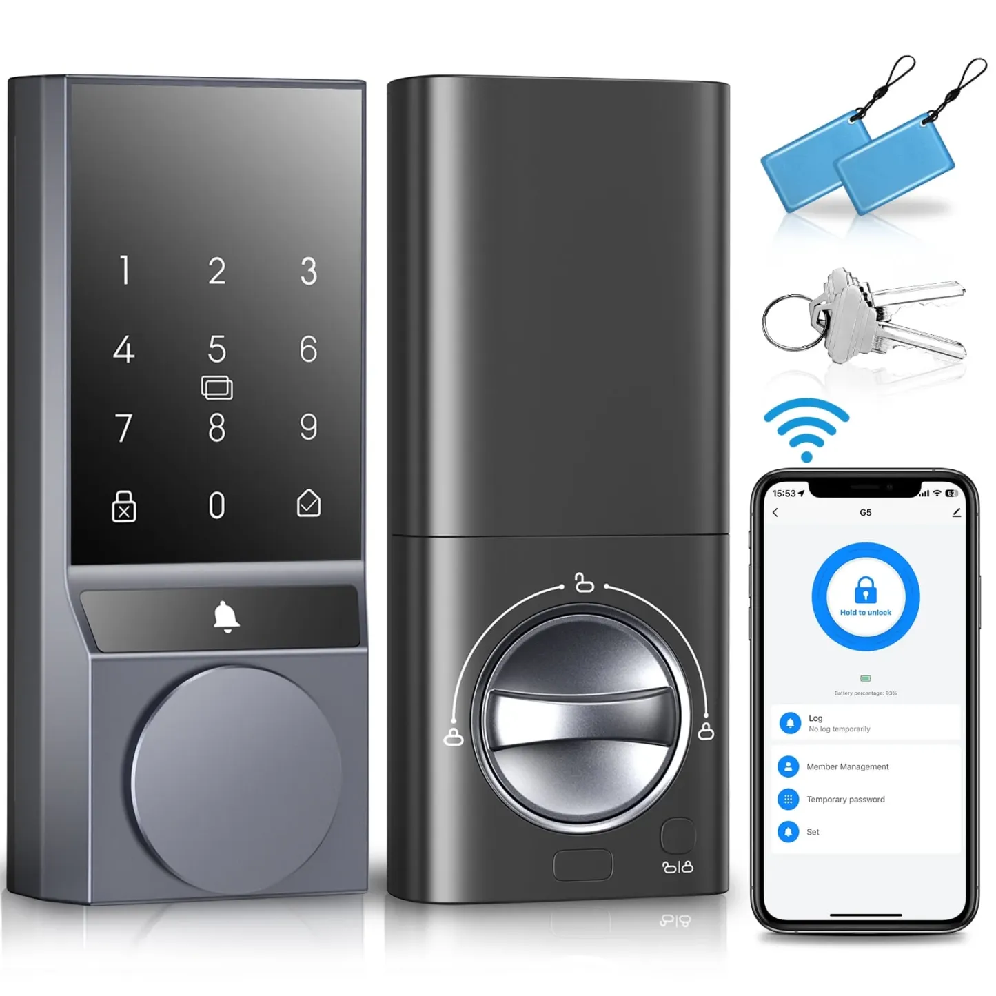SANOPY Wi-Fi Smart Door Lock, Keyless Entry Door Lock with App Control, Electronic Digital Keyless Door Lock,Ease of Use, Home Security, Auto Lock, Black