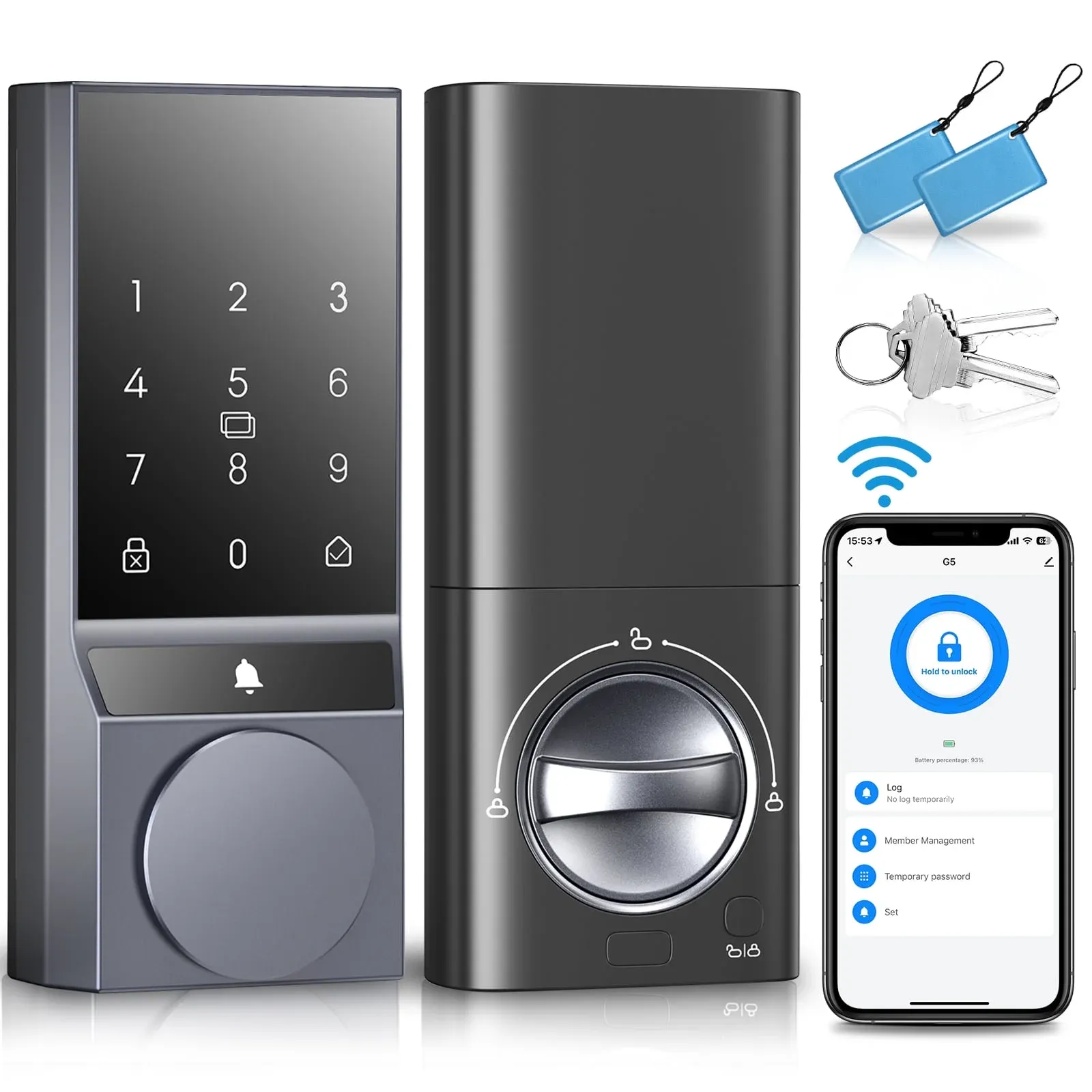 SANOPY Wi-Fi Smart Door Lock, Keyless Entry Door Lock with App Control, Electronic Digital Keyless Door Lock,Ease of Use, Home Security, Auto Lock, Black