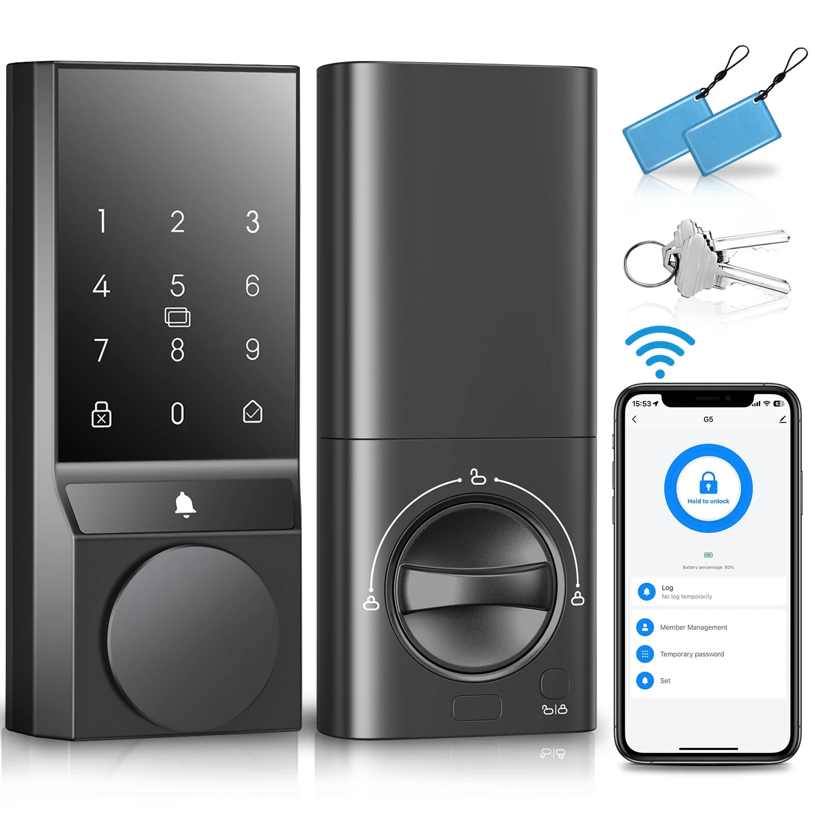 SANOPY Wi-Fi Smart Door Lock, Keyless Entry Door Lock with App Control, Electronic Digital Keyless Door Lock,Ease of Use, Home Security, Auto Lock, Black
