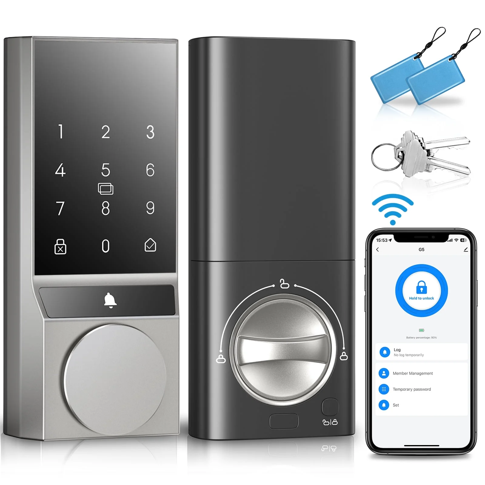 SANOPY Wi-Fi Smart Door Lock, Keyless Entry Door Lock with App Control, Electronic Digital Keyless Door Lock,Ease of Use, Home Security, Auto Lock, Black