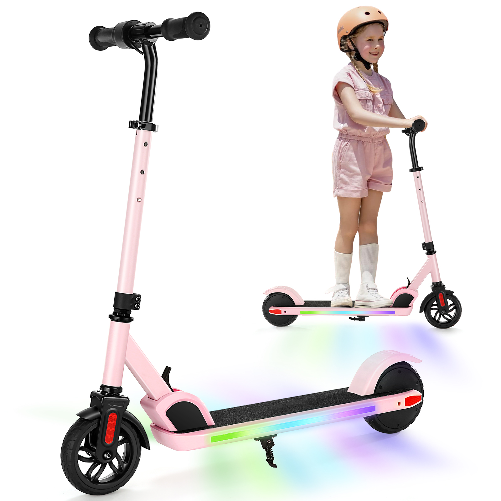 SANOPY Electric Scooter for Kids Ages 6-14, Adjustable Speed & Height, Colorful Lights, LED Display, 150W Motor, up to 10 mph, 80 Mins Ride Time, Pink