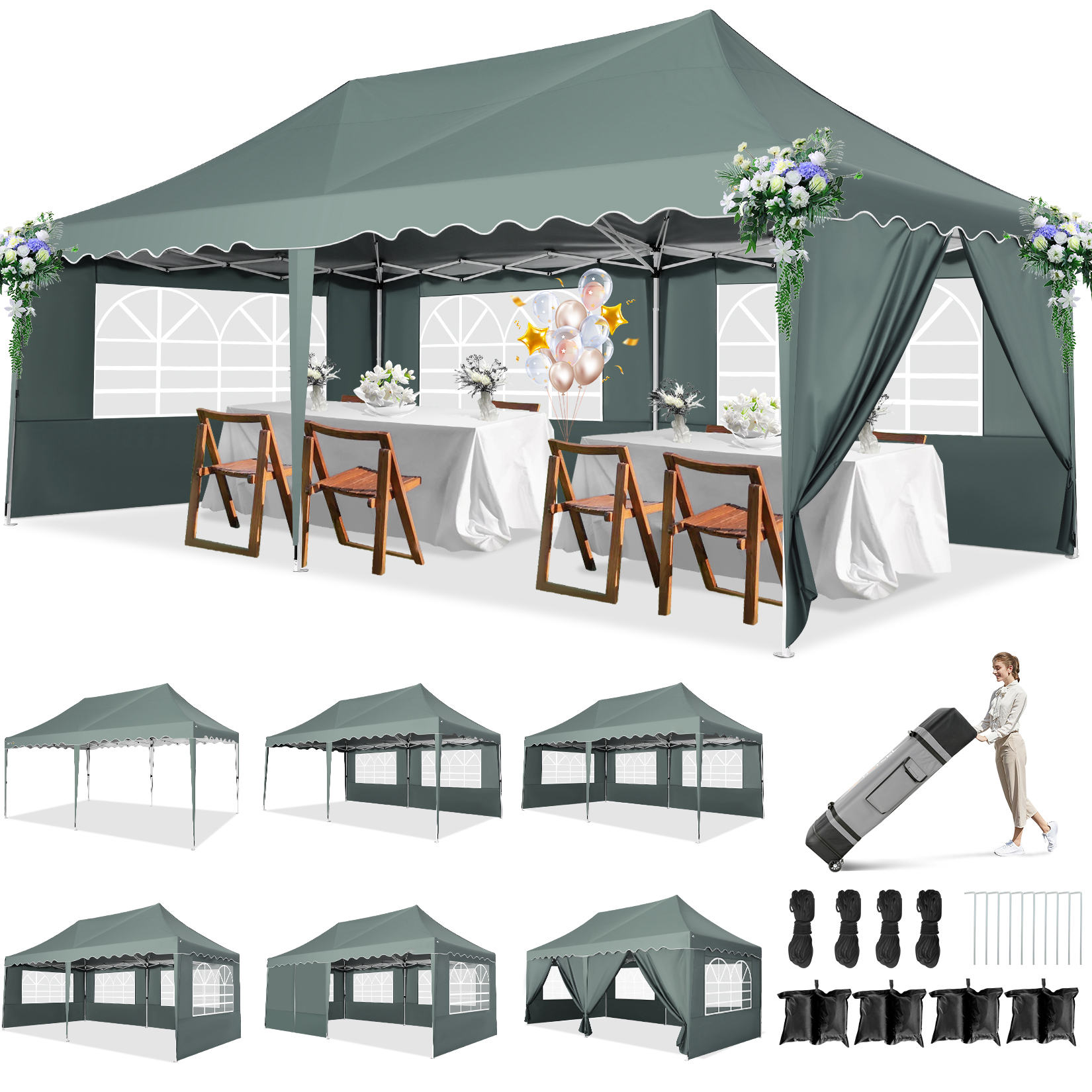 HOTEEL Canopy 10'x20' Pop Up Canopy Tent Heavy Duty Waterproof Adjustable Commercial Instant Canopy Outdoor Party Canopy Parties,Wedding,Outside Patio,Event,Portable Car Canopy