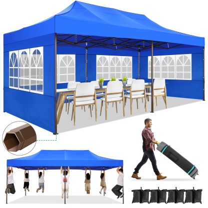 SANOPY Heavy Duty 10'x 30' Pop up Canopy, Commercial Canopy, Waterproof Outdoor Party Tent, Instant Wedding Canopy with 8 Removable Sidewalls, Carrying Bag, 147Ibs, White