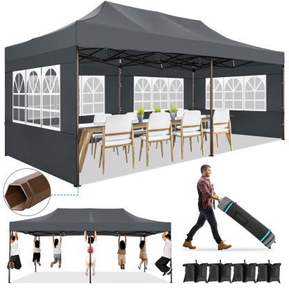 SANOPY Heavy Duty 10'x 30' Pop up Canopy, Commercial Canopy, Waterproof Outdoor Party Tent, Instant Wedding Canopy with 8 Removable Sidewalls, Carrying Bag, 147Ibs, White
