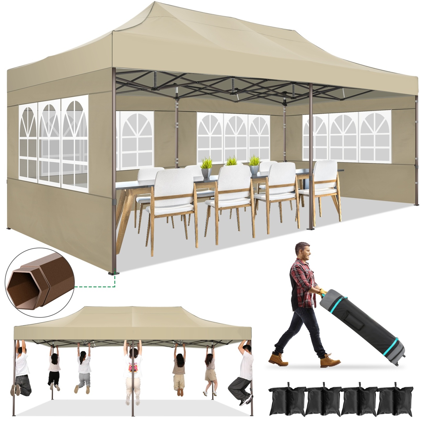 SANOPY Heavy Duty 10'x 30' Pop up Canopy, Commercial Canopy, Waterproof Outdoor Party Tent, Instant Wedding Canopy with 8 Removable Sidewalls, Carrying Bag, 147Ibs, White