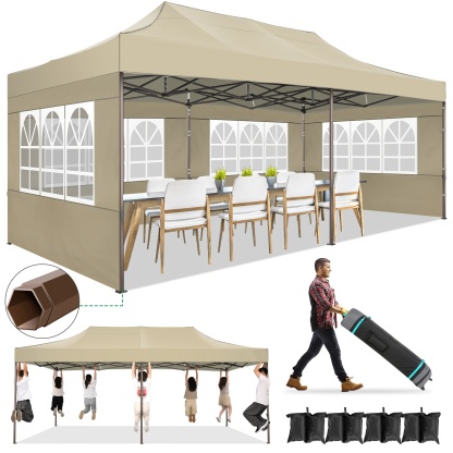 SANOPY Heavy Duty 10'x 30' Pop up Canopy, Commercial Canopy, Waterproof Outdoor Party Tent, Instant Wedding Canopy with 8 Removable Sidewalls, Carrying Bag, 147Ibs, White