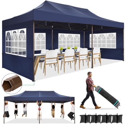SANOPY Heavy Duty 10'x 30' Pop up Canopy, Commercial Canopy, Waterproof Outdoor Party Tent, Instant Wedding Canopy with 8 Removable Sidewalls, Carrying Bag, 147Ibs, White