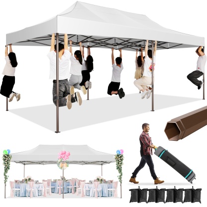 SANOPY 10' x 15' Heavy Duty Pop up Canopy, Instant Commercial Tent for Party with White Upgraded Hexagonal Bracket, Portable Gazebo with 4 Sangbags, Roller Bag, White