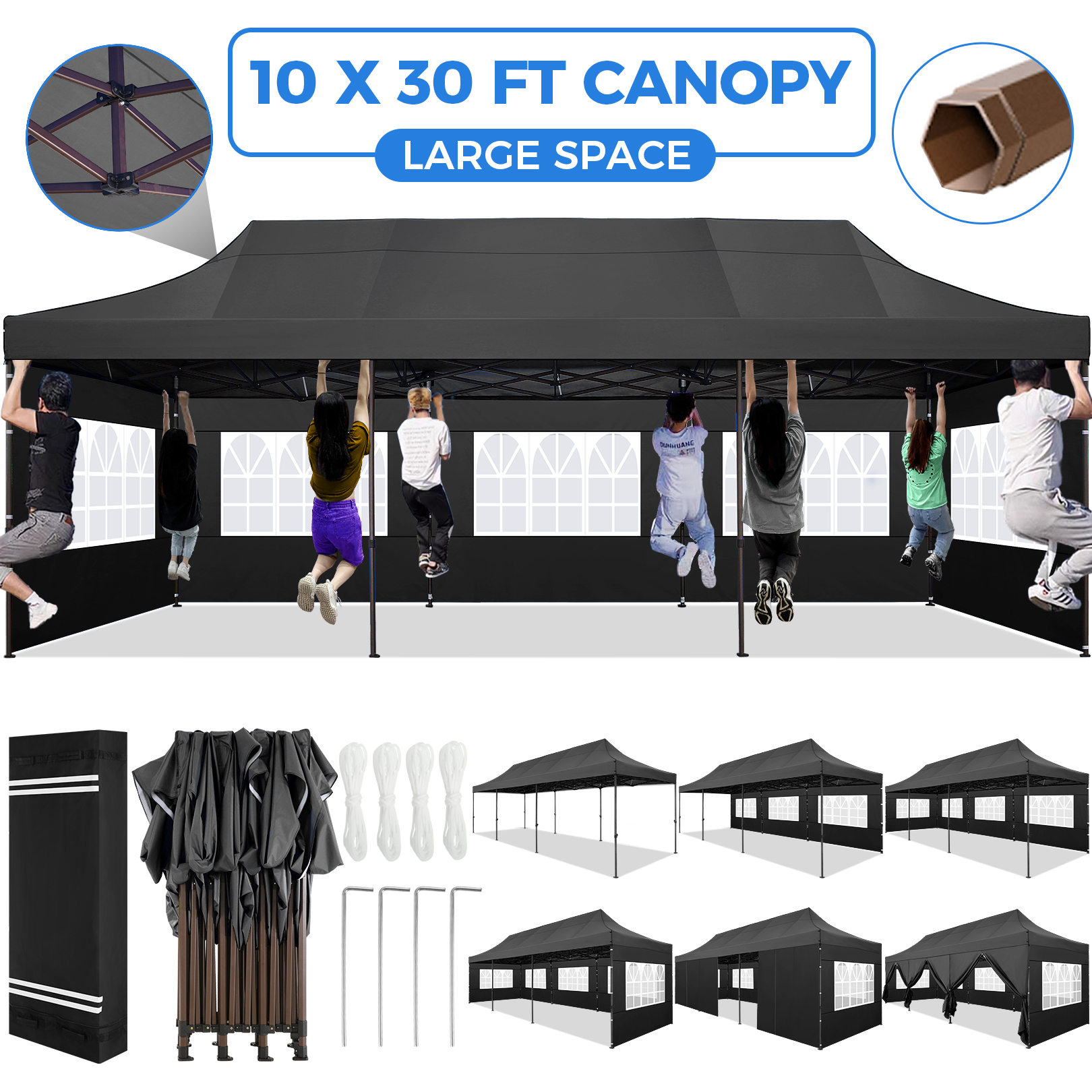 SANOPY Heavy Duty 10'x 30' Pop up Canopy, Commercial Canopy, Waterproof Outdoor Party Tent, Instant Wedding Canopy with 8 Removable Sidewalls, Carrying Bag, 147Ibs, White