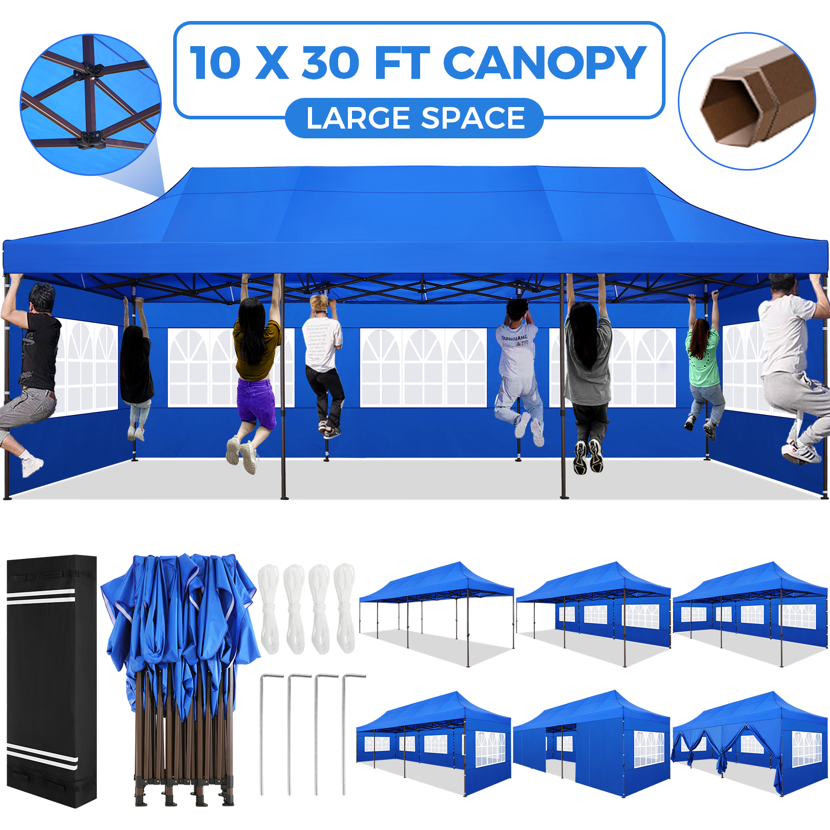 SANOPY Heavy Duty 10'x 30' Pop up Canopy, Commercial Canopy, Waterproof Outdoor Party Tent, Instant Wedding Canopy with 8 Removable Sidewalls, Carrying Bag, 147Ibs, White