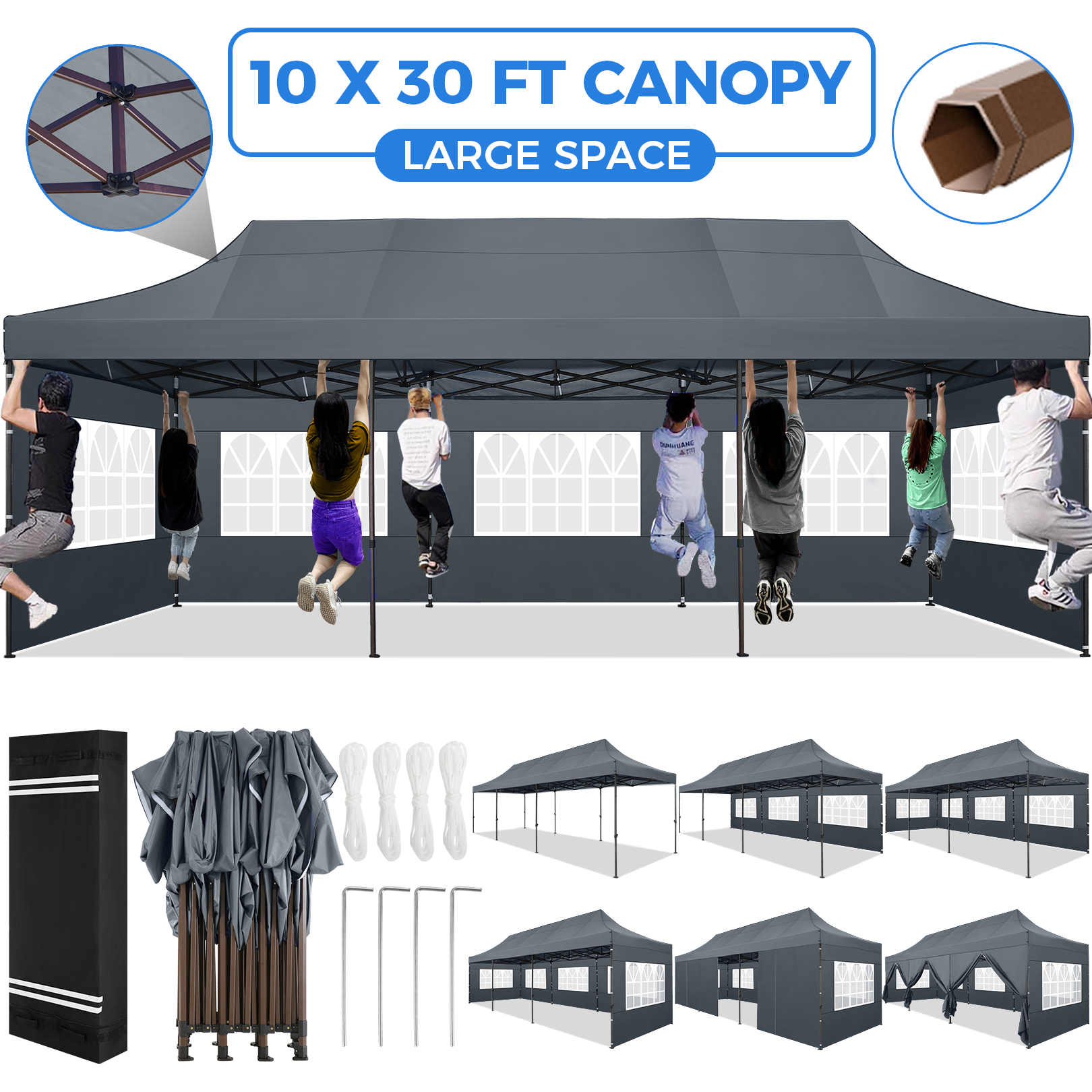 SANOPY Heavy Duty 10'x 30' Pop up Canopy, Commercial Canopy, Waterproof Outdoor Party Tent, Instant Wedding Canopy with 8 Removable Sidewalls, Carrying Bag, 147Ibs, White